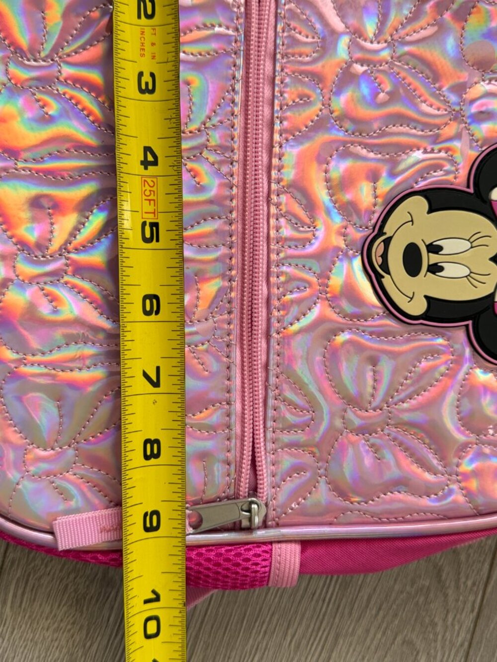 Disney Minnie Mouse Pink Holographic Quilted Bow Mini Backpack - Picture 9 of 9